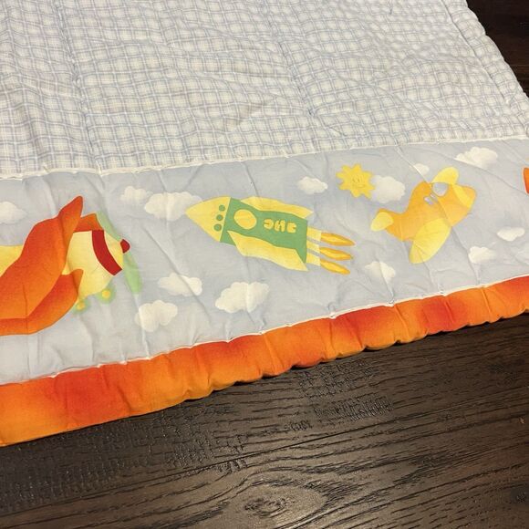 Vintage Baby Kids Quilt 39" x 39" Square rocket plane Helicopter Thick Warm - Picture 5 of 11
